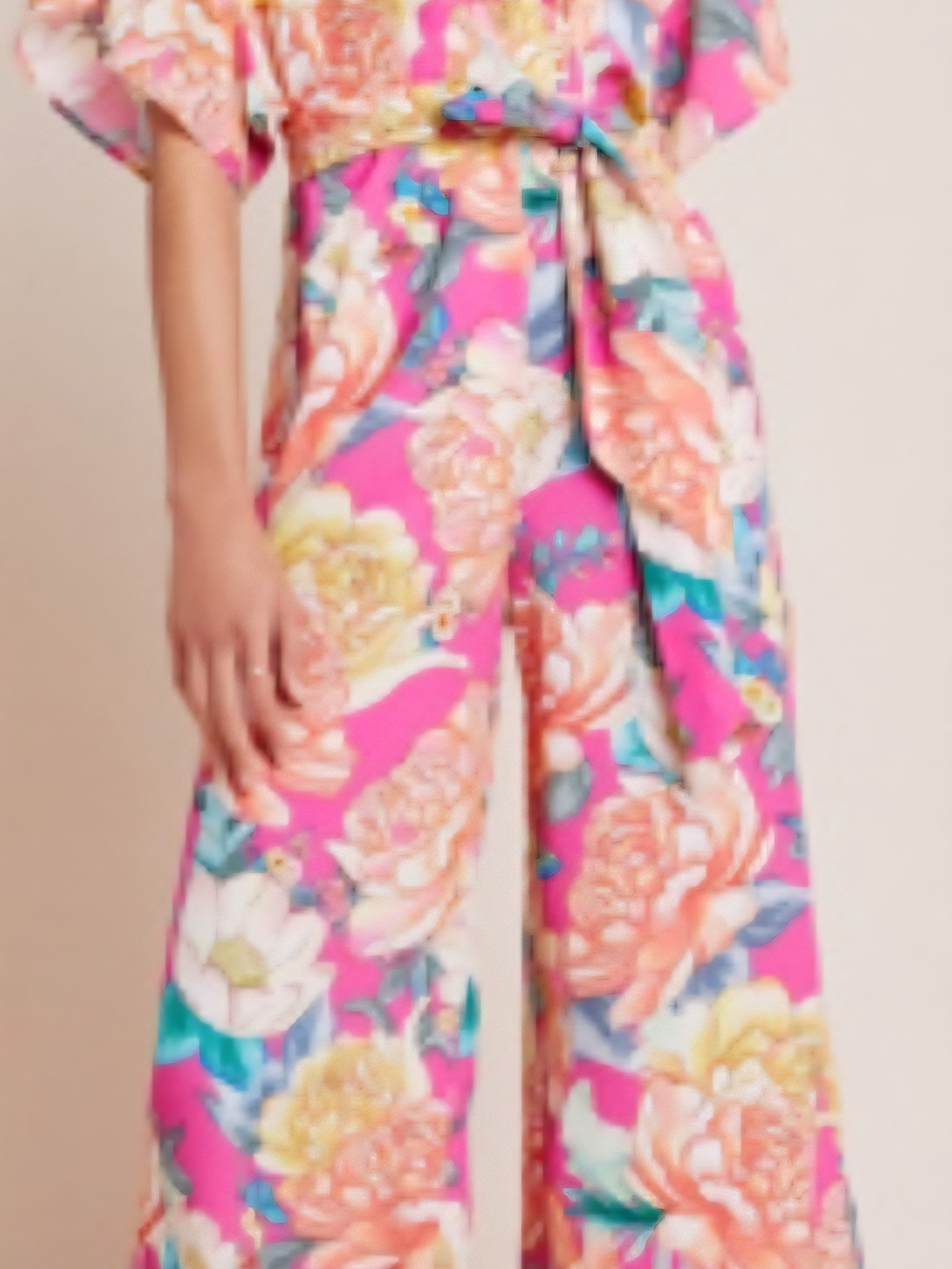 FARM Rio Pink Floral Wide-Leg Jumpsuit Pants - Picture 4 of 7